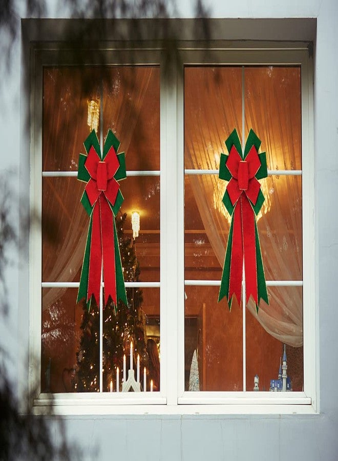 ABTOLS Large Christmas Bows for Wreath, Red Green Velvet Wreath Bow Christmas Green Bows for Front Door, Winter New Year Solid Color Burlap Ornament Tree Topper Bow for Xmas Indoor Outdoor Decor - Image 4
